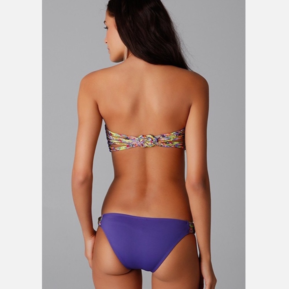 NWT L*Space "Tesserae" Purple Iris Colorful Knot Macrame Back Bandeau Bikini - Picture 10 of 17